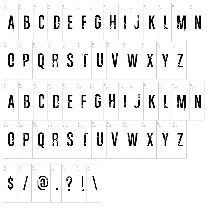 Vtks Ink font map